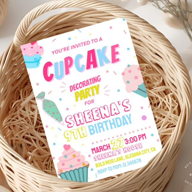 Cupcake Party Decorating Birthday Invitation  (Kids Cupcake Party Decorating Birthday Invitation)