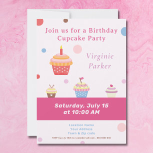 Cupcake Party Pink Birthday Invitation