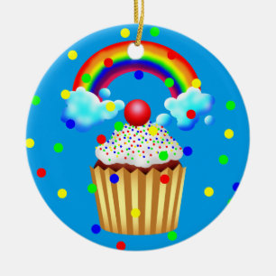 Cupcake Party with Rainbow & Sprinkles Ceramic Tree Decoration