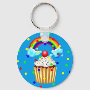Cupcake Party with Rainbow & Sprinkles Key Ring