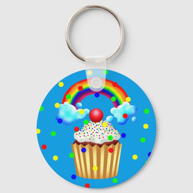 Cupcake Party with Rainbow & Sprinkles Key Ring (Front)
