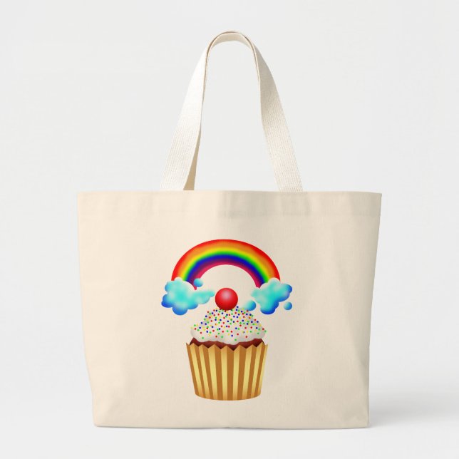 Cupcake Party with Rainbow & Sprinkles Large Tote Bag (Front)