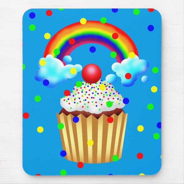 Cupcake Party with Rainbow & Sprinkles Mouse Mat (Front)