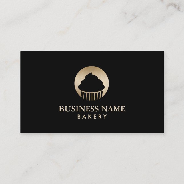 Cupcake Pastry Bakery Chef Black & Gold Business Card (Front)