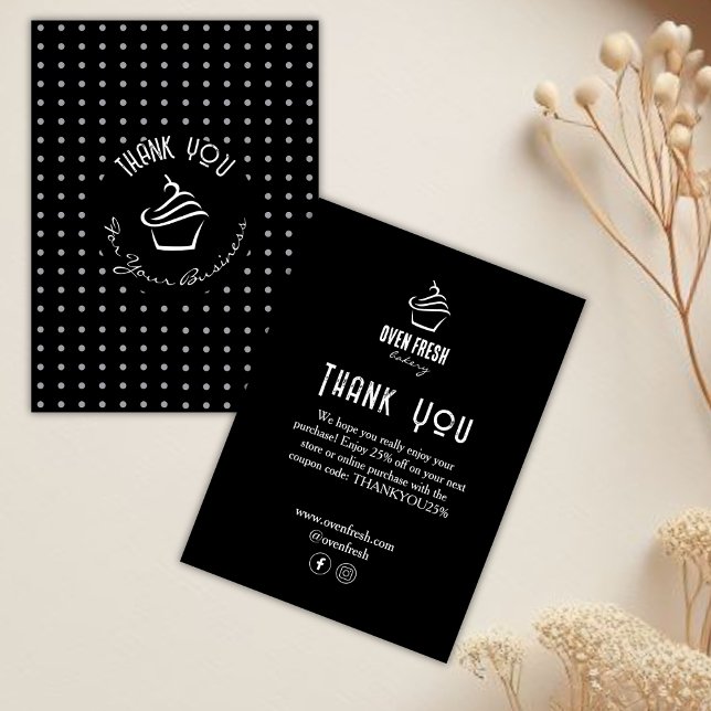 Cupcake Pastry Bakery Polka Dots Black Enclosure Card (Creator Uploaded)