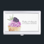 Cupcake Pastry Chef Bakery Business Card Case<br><div class="desc">A cute cupcake with purple frosting and a blackberry on top decorates this bakery business card case. Personalise it with your name and business. Designed for you by Blackberry Boulevard.</div>