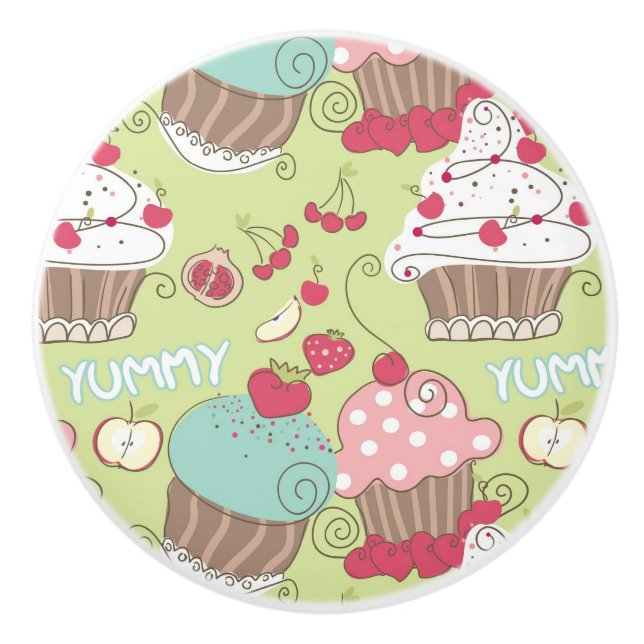 Cupcake pattern ceramic knob (Front)