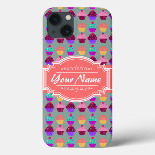 Cupcake Pattern Coral Personalised Name iPhone 13 Case