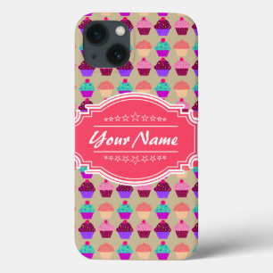 Cupcake Pattern Hot Pink Personalised Name iPhone 13 Case