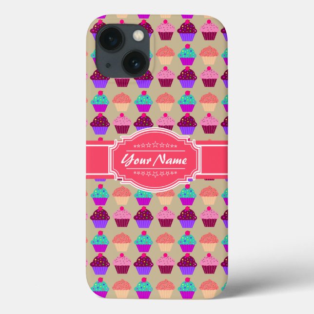 Cupcake Pattern Hot Pink Personalised Name Case-Mate iPhone Case (Back)