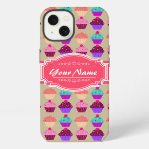 Cupcake Pattern Hot Pink Personalised Name iPhone 13 Case