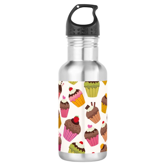 Cupcake Pattern, Muffin Pattern, Chocolate, Hearts 532 Ml Water Bottle (Front)