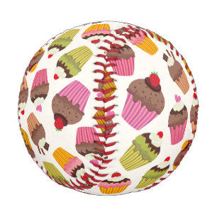 Cupcake Pattern, Muffin Pattern, Chocolate, Hearts Baseball