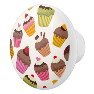 Cupcake Pattern, Muffin Pattern, Chocolate, Hearts Ceramic Knob