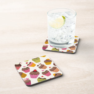 Cupcake Pattern, Muffin Pattern, Chocolate, Hearts Coaster
