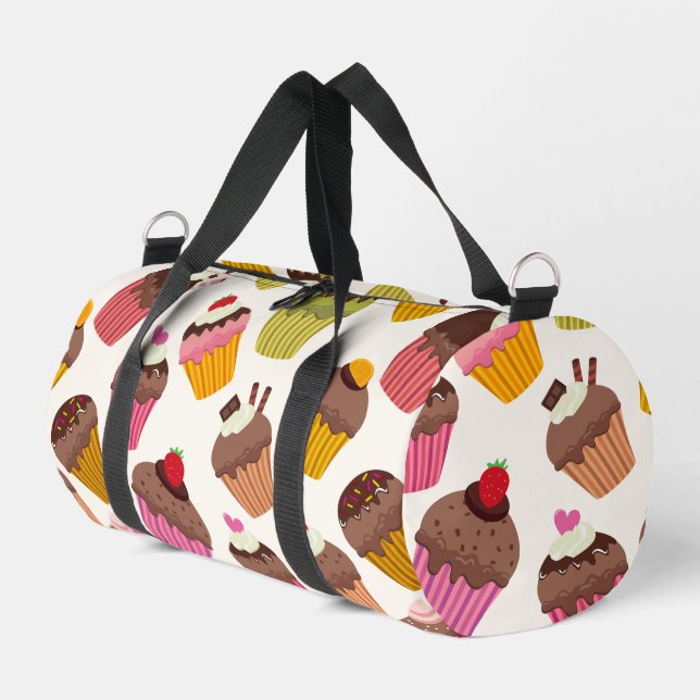 Cupcake Pattern, Muffin Pattern, Chocolate, Hearts Duffle Bag (Left Corner)