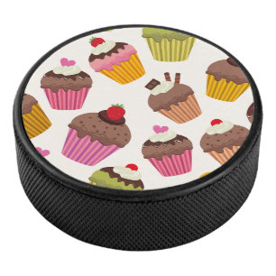 Cupcake Pattern, Muffin Pattern, Chocolate, Hearts Hockey Puck
