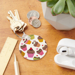 Cupcake Pattern, Muffin Pattern, Chocolate, Hearts Key Ring