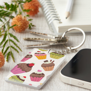 Cupcake Pattern, Muffin Pattern, Chocolate, Hearts Key Ring
