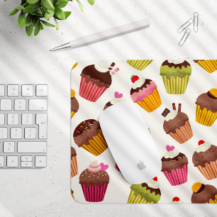 Cupcake Pattern, Muffin Pattern, Chocolate, Hearts Mouse Mat