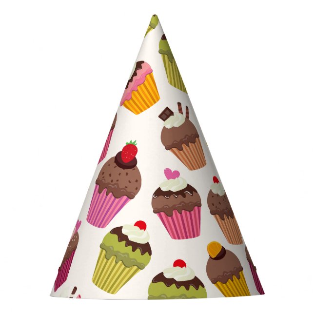 Cupcake Pattern, Muffin Pattern, Chocolate, Hearts Party Hat (Front)