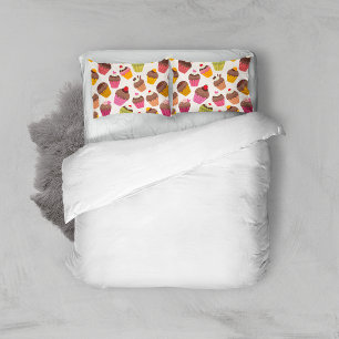 Cupcake Pattern, Muffin Pattern, Chocolate, Hearts Pillowcase