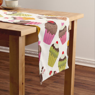 Cupcake Pattern, Muffin Pattern, Chocolate, Hearts Short Table Runner