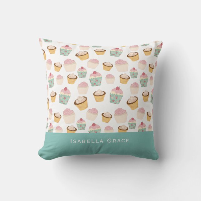 Cupcake Pattern Personalised Name Cushion (Front)