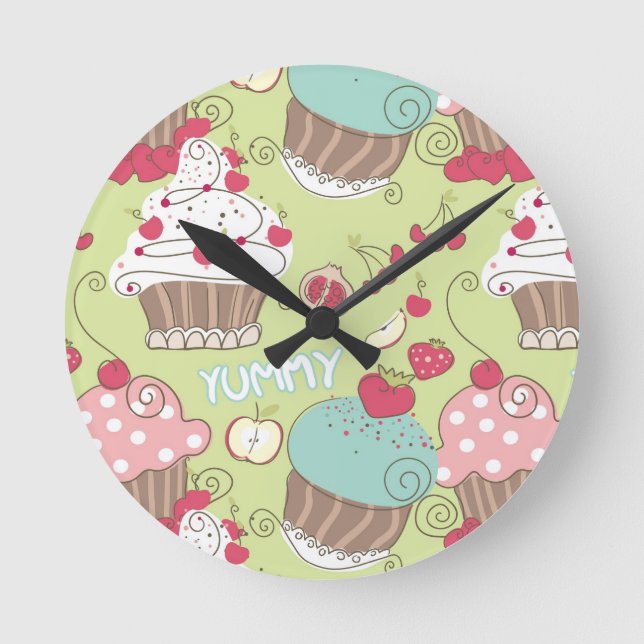 Cupcake pattern round clock (Front)