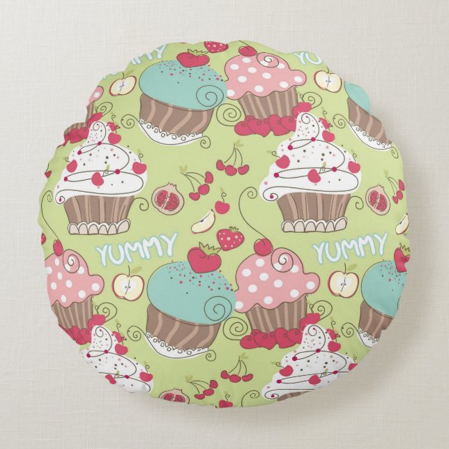 Cupcake pattern round cushion (Front)