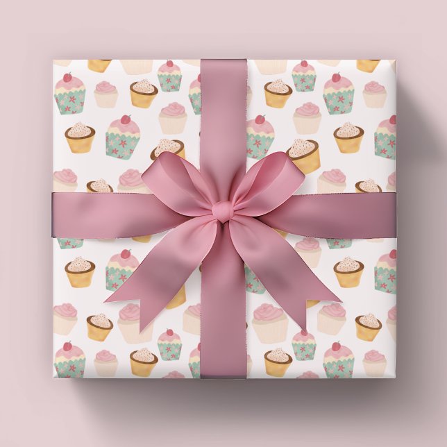 Cupcake Pattern Wrapping Paper Sheet (Cute cupcake wrapping paper sheets perfect for girls birthday parties or baby shower.)