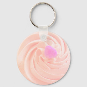 Cupcake pink frosting candy heart cute key ring
