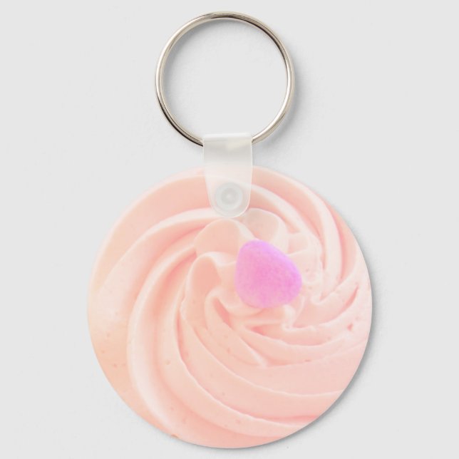 Cupcake pink frosting candy heart cute key ring (Front)