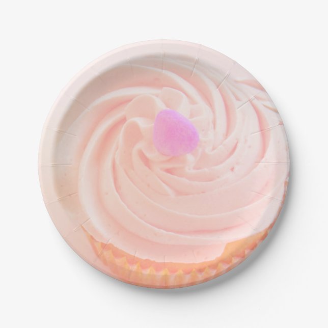 Cupcake pink frosting candy heart cute paper plate (Front)