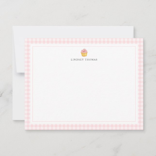 Cupcake Pink Gingham Border Personalised Card (Front)