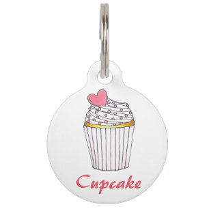 Cupcake Pink Heart Cake Personalised Pet Dog Tag
