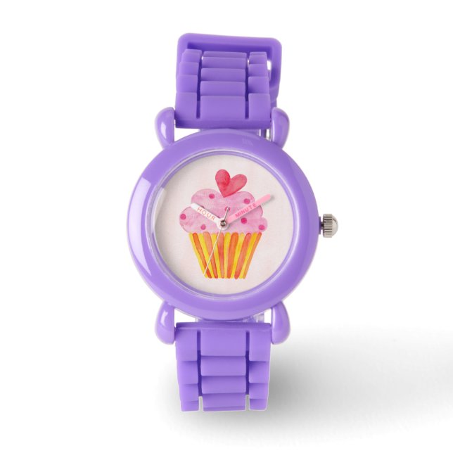 Cupcake pink red glitter girl kids Watch (Front)