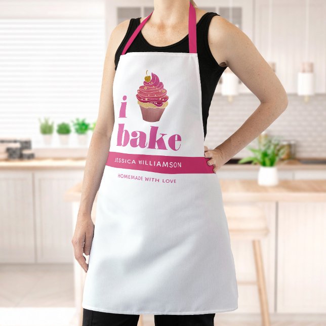 Cupcake Pink Red Gold Bake Modern Bold Typography Apron (Creator Uploaded)