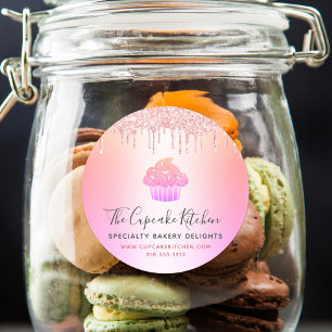 Cupcake Pink Rose Glitter Bakery Rainbow Ombre Classic Round Sticker