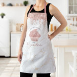 Cupcake Pink Rose Glitter Drips Marble Bakery Chef Apron<br><div class="desc">Here’s a wonderful way to add to the fun of baking. Add extra sparkle to your culinary adventures whenever you wear this elegant, sophisticated, simple, and modern apron. A sparkly, rose gold cupcake, glitter drips, and handwritten typography overlay a white marble gold veined background. Personalise with your name, business, or...</div>