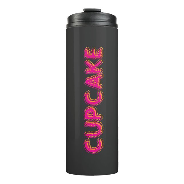 Cupcake Pink Text Custom Black  Thermal Tumbler (Front)