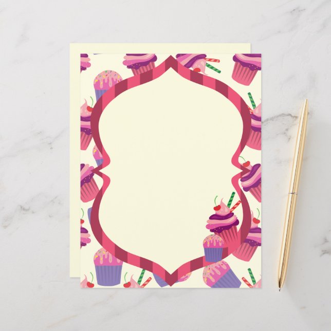 Cupcake plain stationery paper (Front/Back In Situ)