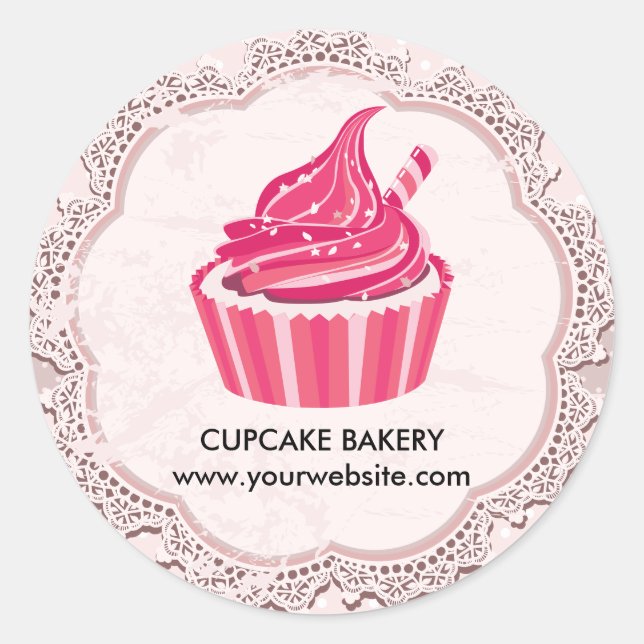 Cupcake Polka Dot Pattern Traditional Frame Bakery Classic Round Sticker (Front)