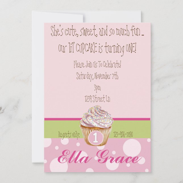 Cupcake & Polka Dots - Green Invitation (Front)