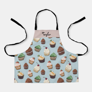 Cupcake Print Add Your Name Steel Blue Bakery  Apron