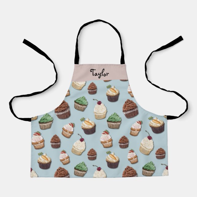 Cupcake Print Add Your Name Steel Blue Bakery  Apron (Front)