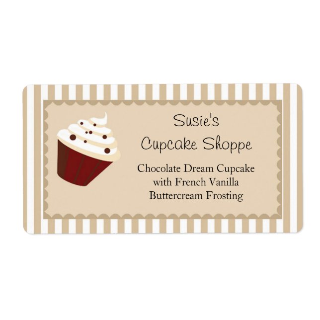 Cupcake Product Labels, Soft Mocha Stripes (Front)