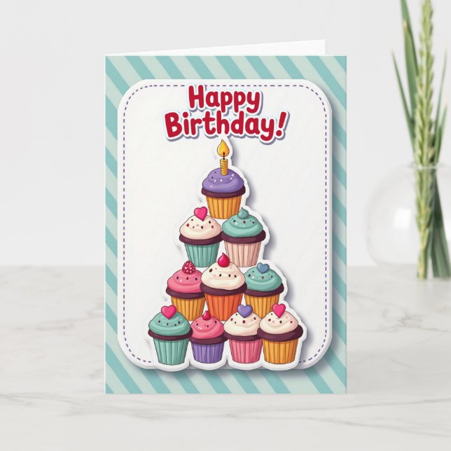 Cupcake Pyramid Birthday Card (Front)