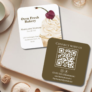 Cupcake QR Code Olive Green Bakery  Square Business Card