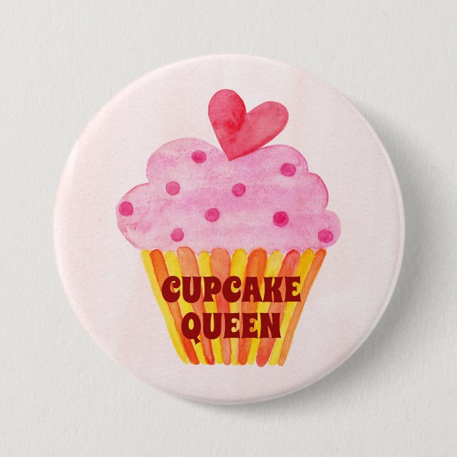 Cupcake queen watercolor baking contest 7.5 cm round badge (Front)